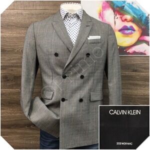 CALVIN KLEIN Mens Double Breasted Blazer Sport Coat Jacket Size 42L Suit ITALY